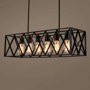 Vintage Hanging Light Iron Frame Box Rectangle, Ceiling Lighting, For Kitchen, TV Lounge.
